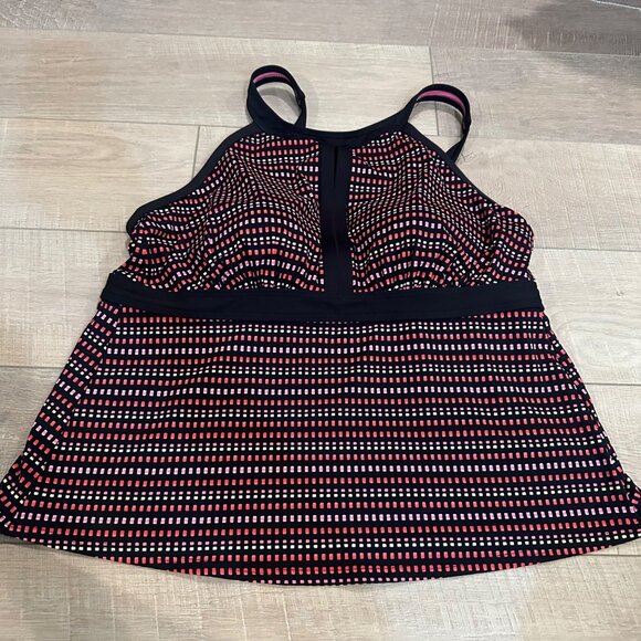 LANDS END WOMENS 18W DD PINK & BLACK TANKINI TOP SWIM - Picture 1 of 7
